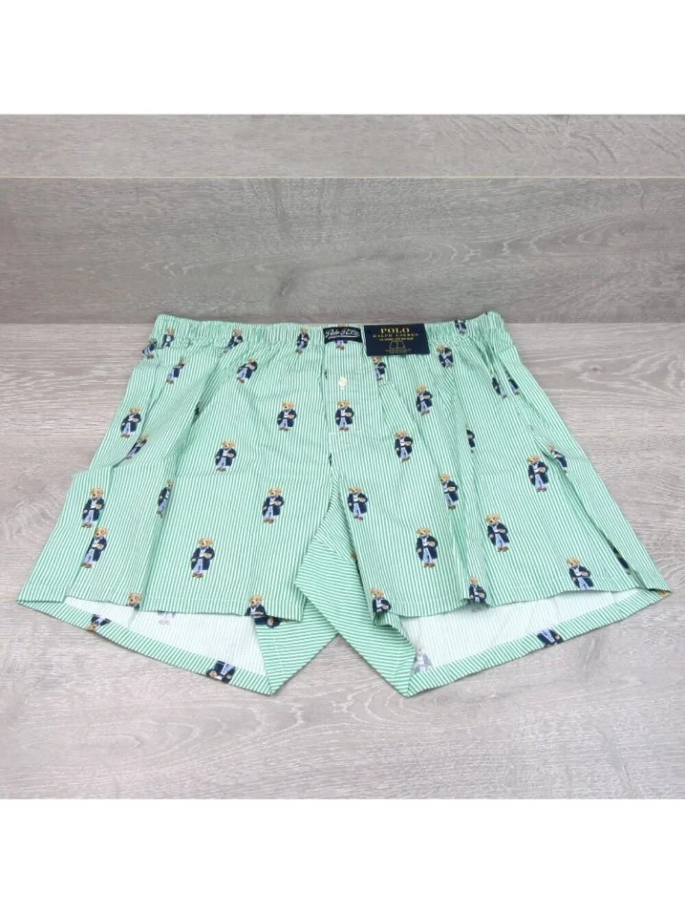 Polo Ralph Lauren Striped Morning Bear Boxer Shorts Men's Size Medium NEW